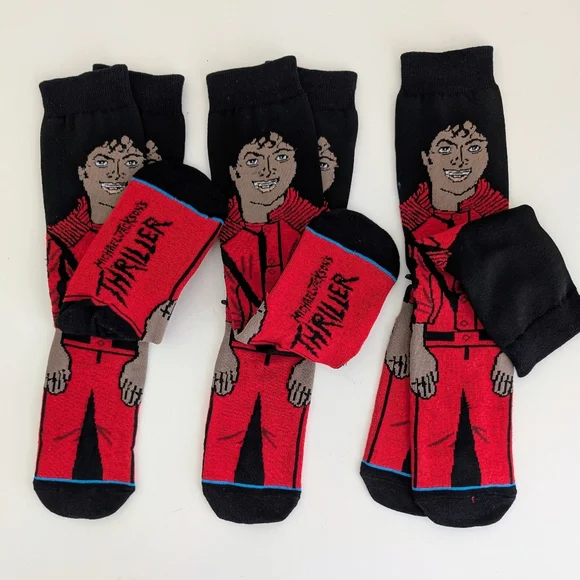 3 Pairs NEW Michael Jackson Thriller Socks UNISEX 1980s Pop Culture 80s 90s MJ - Picture 9 of 9